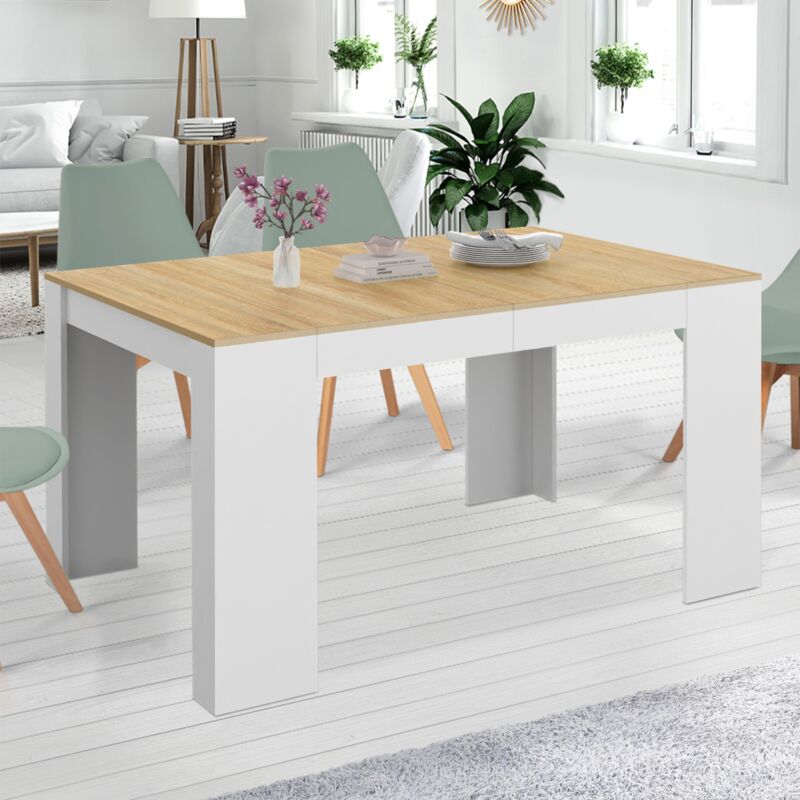 foto del prodotto consolle allungabile orlando 6 posti 140 cm legno bianco e faggio impiallacciato