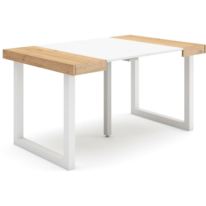 foto del prodotto consolle allungabile, tavolo consolle allungabile , 140, per 6 persone, gambe in legno, stile moderno, rovere e bianco skraut home