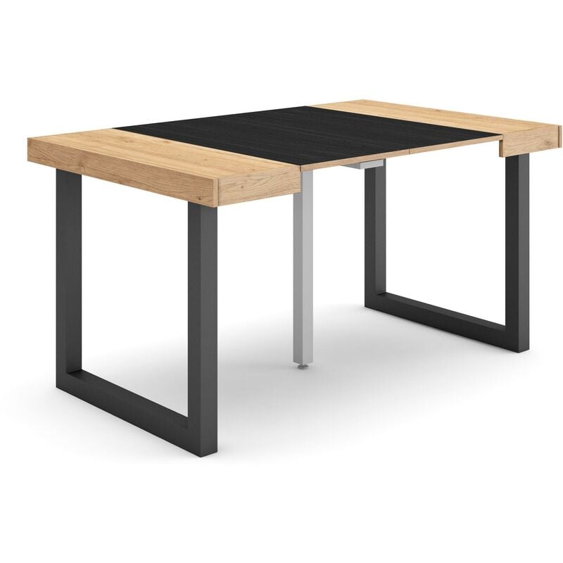 foto del prodotto consolle allungabile, tavolo consolle allungabile , 140, per 6 persone, gambe in legno, stile moderno, rovere e nero skraut home
