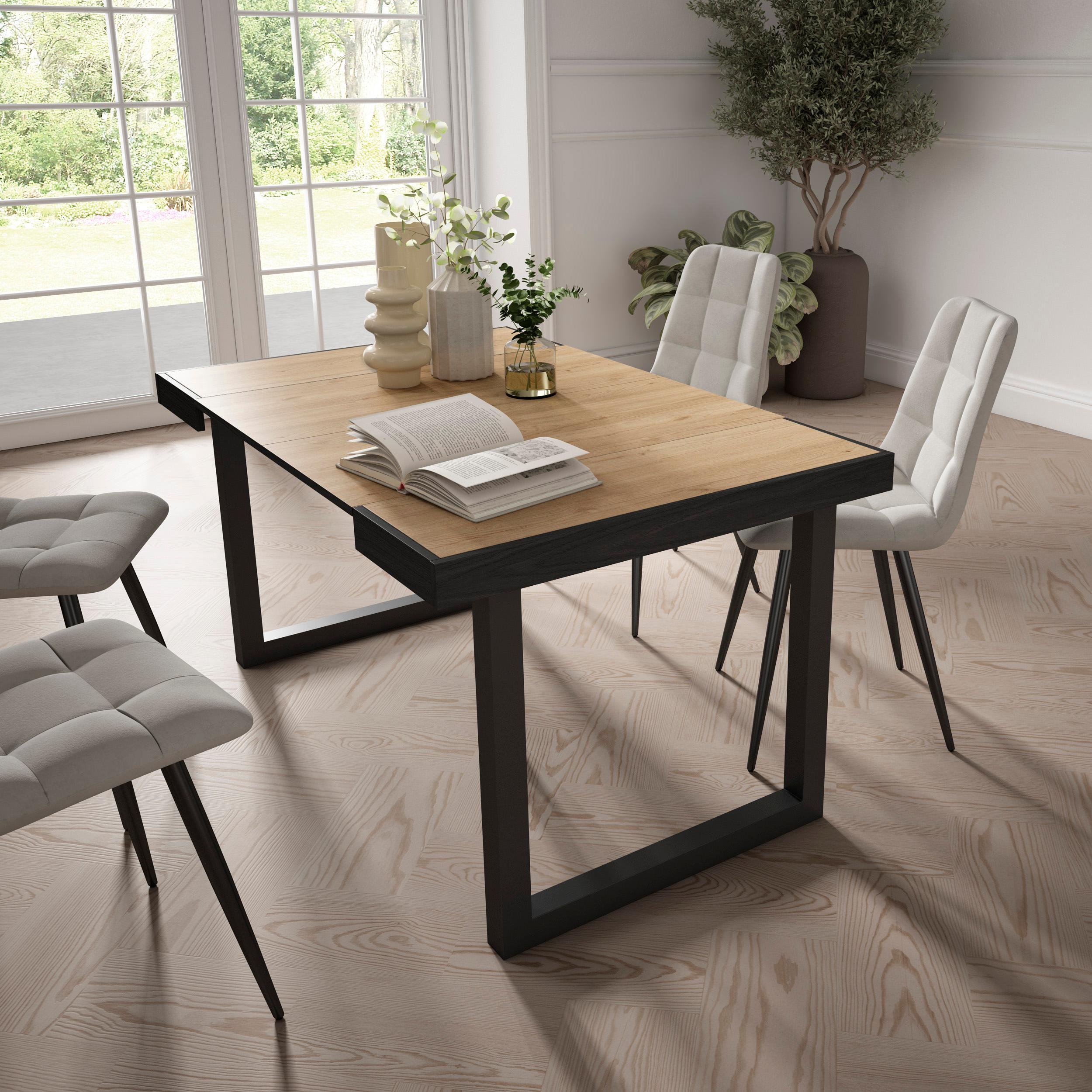foto del prodotto consolle allungabile, tavolo consolle allungabile , 140, per 6 persone, gambe in legno, stile moderno, rovere skraut home