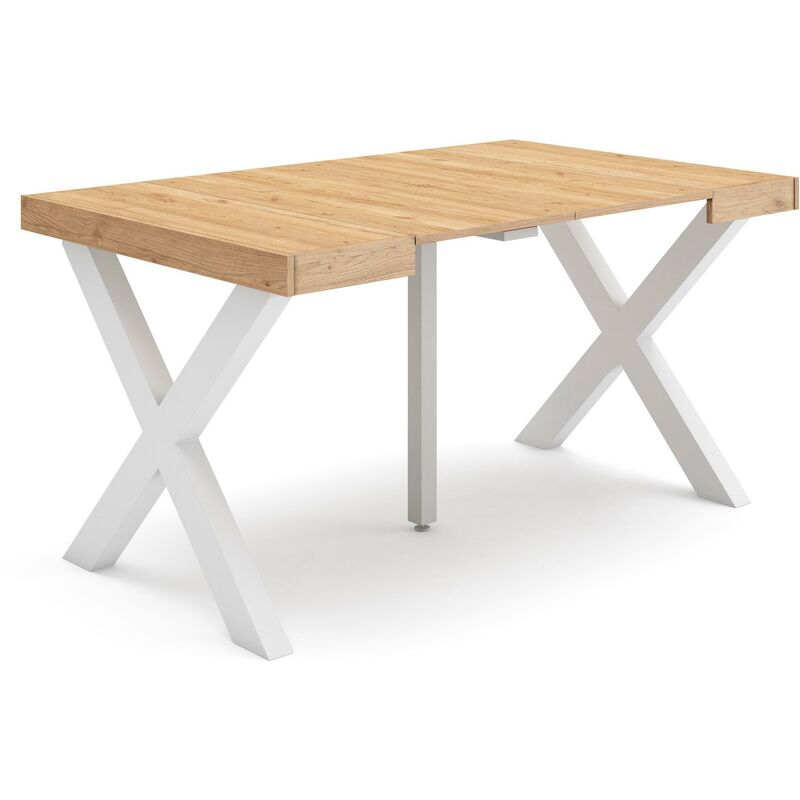 foto del prodotto consolle allungabile, tavolo consolle allungabile , 140, per 6 persone, gambe in legno, stile moderno, rovere skraut home
