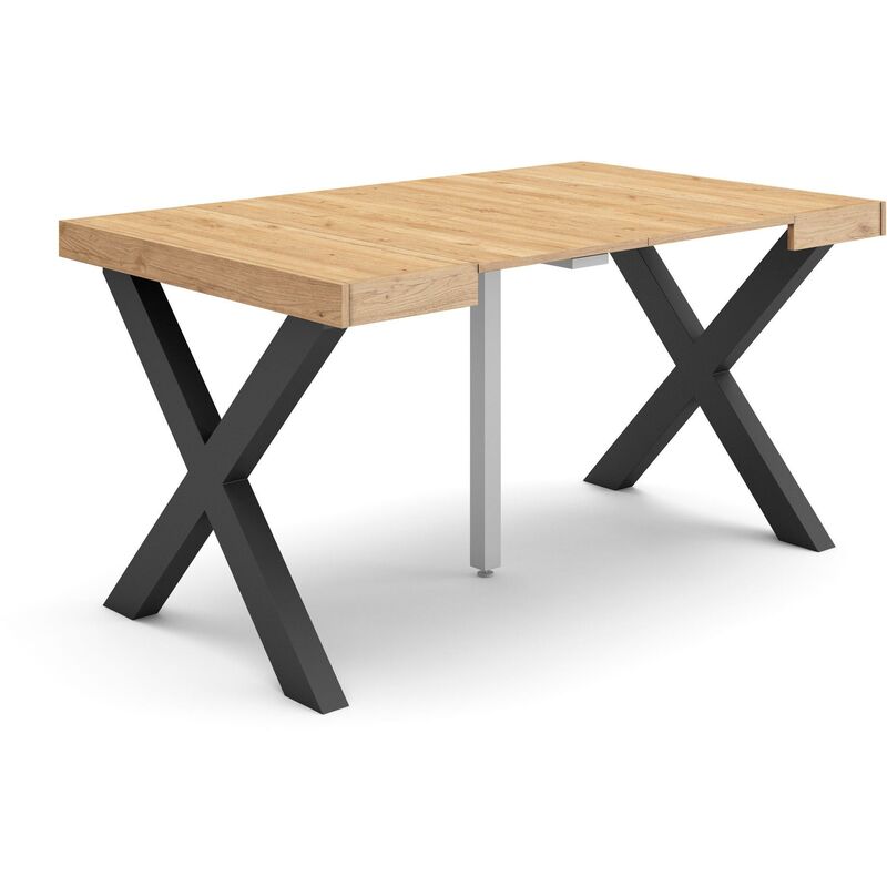 foto del prodotto consolle allungabile, tavolo consolle allungabile , 140, per 6 persone, gambe in legno, stile moderno, rovere skraut home