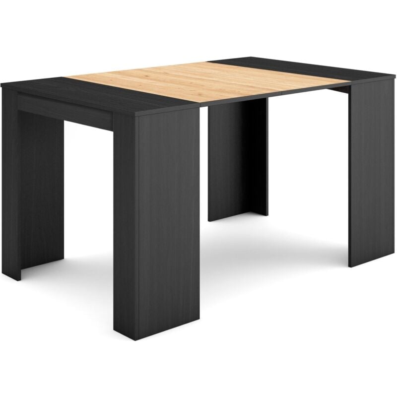 foto del prodotto consolle allungabile, tavolo consolle allungabile , 140, per 6 persone, tavolo da pranzo, stile moderno, nero e rovere skraut home