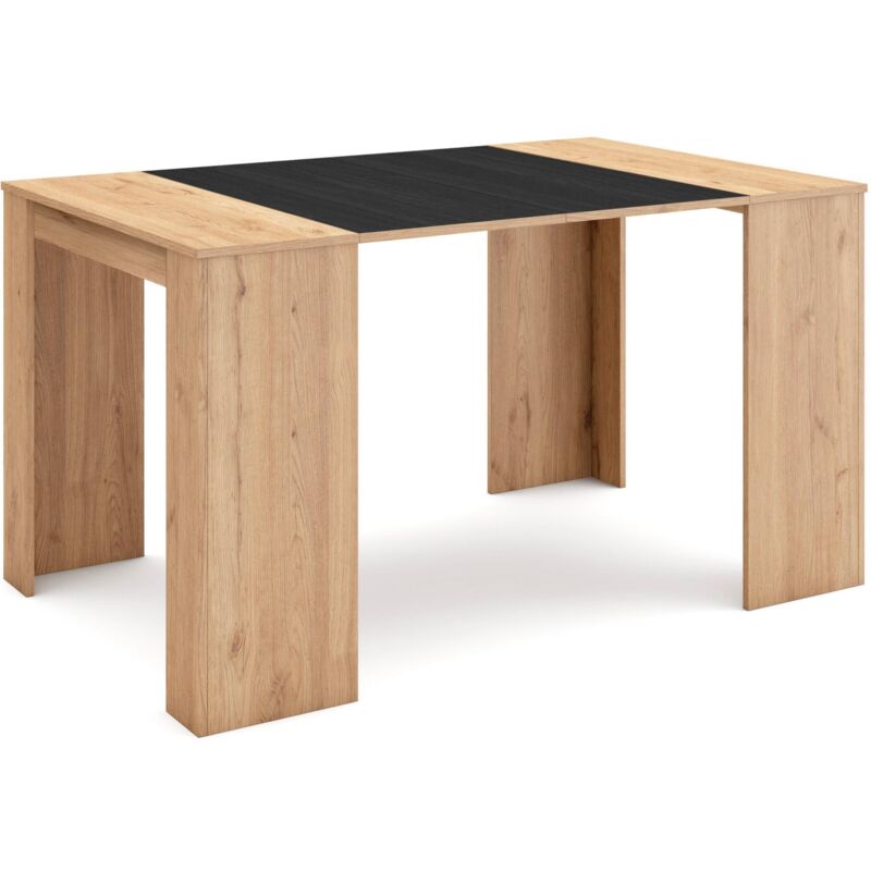 foto del prodotto consolle allungabile, tavolo consolle allungabile , 140, per 6 persone, tavolo da pranzo, stile moderno, rovere e nero skraut home