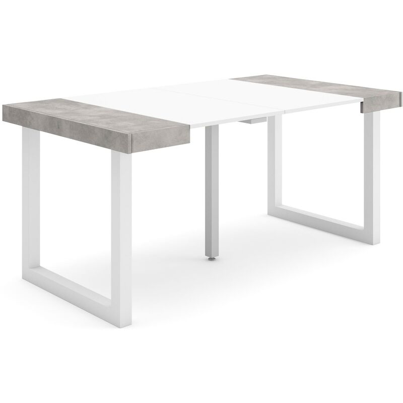 foto del prodotto consolle allungabile, tavolo consolle allungabile , 160, per 8 persone, gambe in legno, stile moderno, bianco e grigio cemento skraut home