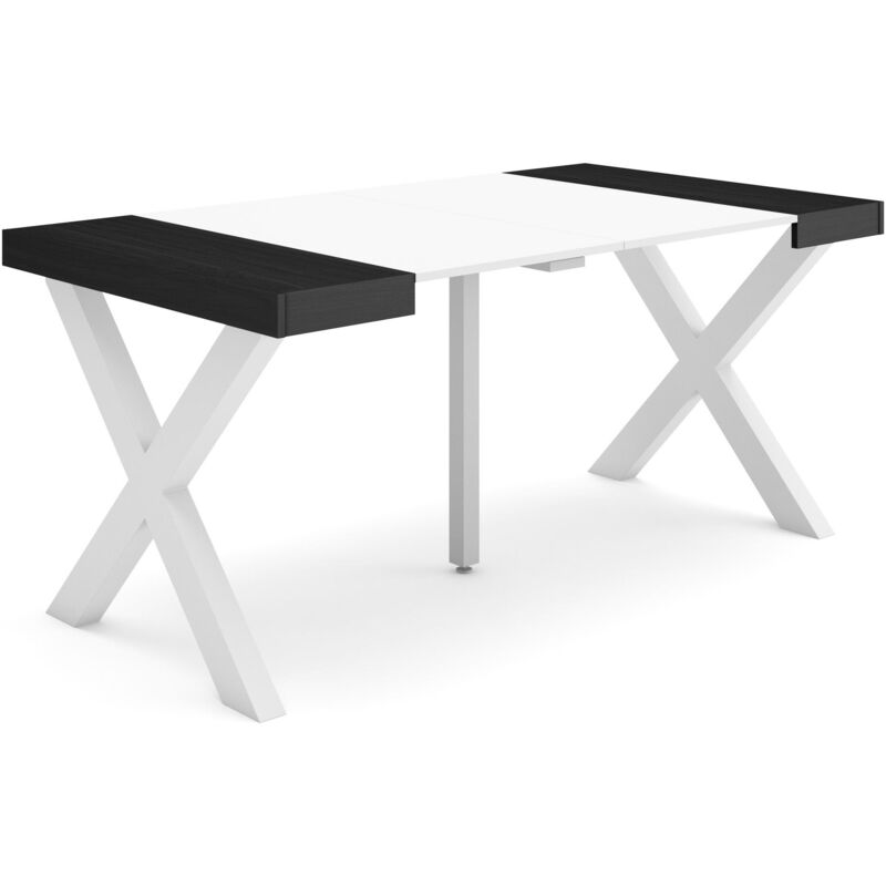 foto del prodotto consolle allungabile, tavolo consolle allungabile , 160, per 8 persone, gambe in legno, stile moderno, bianco e nero skraut home