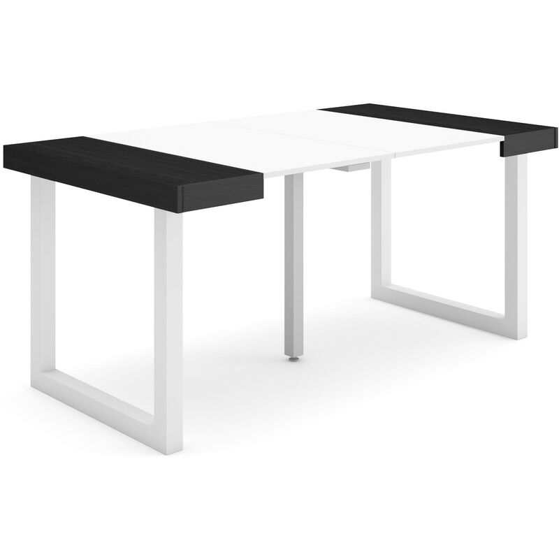 foto del prodotto consolle allungabile, tavolo consolle allungabile , 160, per 8 persone, gambe in legno, stile moderno, bianco e nero skraut home