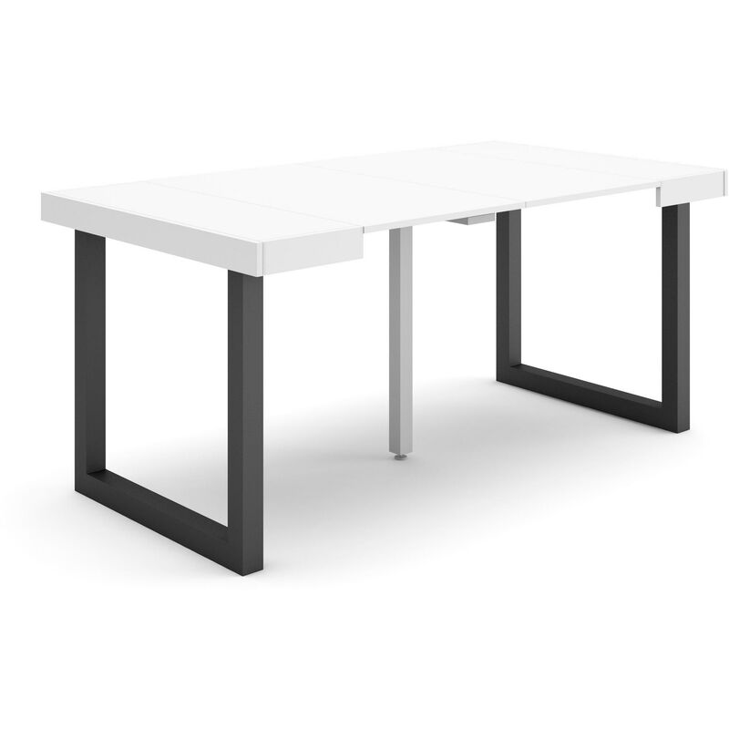 foto del prodotto consolle allungabile, tavolo consolle allungabile , 160, per 8 persone, gambe in legno, stile moderno, bianco skraut home