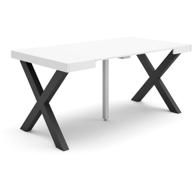foto del prodotto consolle allungabile, tavolo consolle allungabile , 160, per 8 persone, gambe in legno, stile moderno, bianco skraut home