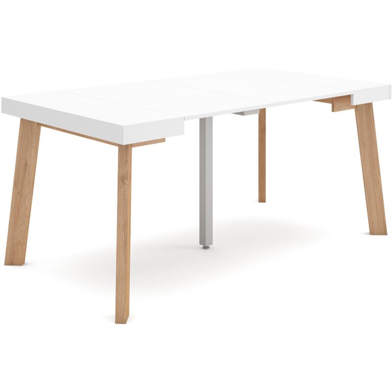 foto del prodotto consolle allungabile, tavolo consolle allungabile , 160, per 8 persone, gambe in legno, stile moderno, bianco skraut home