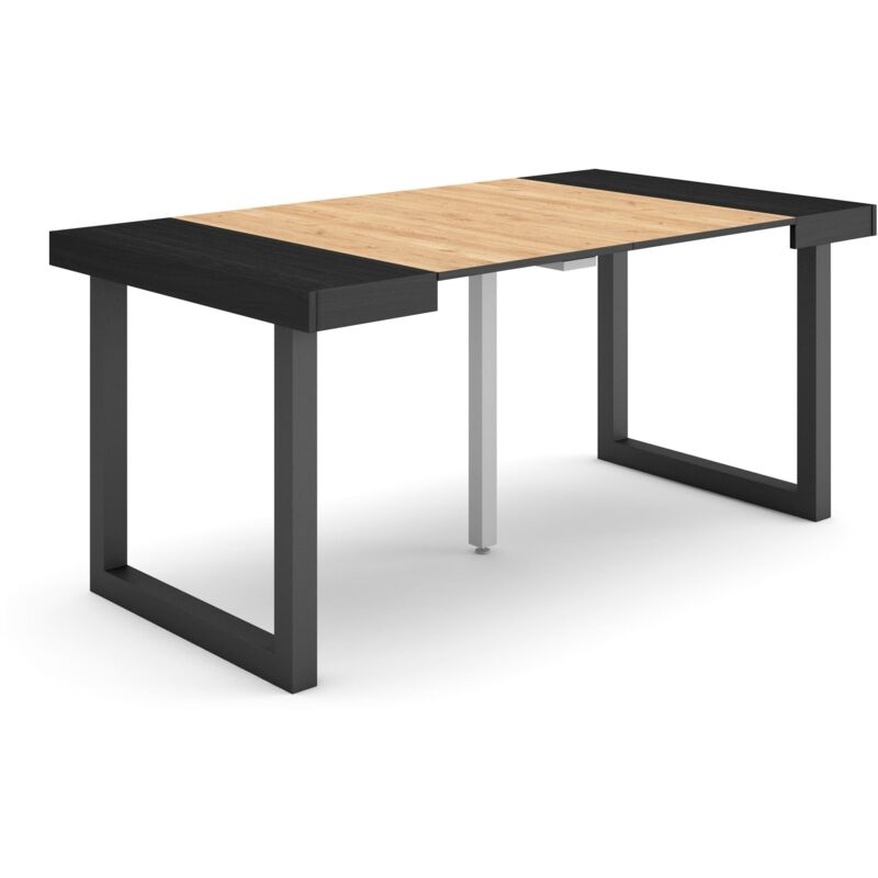 foto del prodotto consolle allungabile, tavolo consolle allungabile , 160, per 8 persone, gambe in legno, stile moderno, nero e rovere skraut home