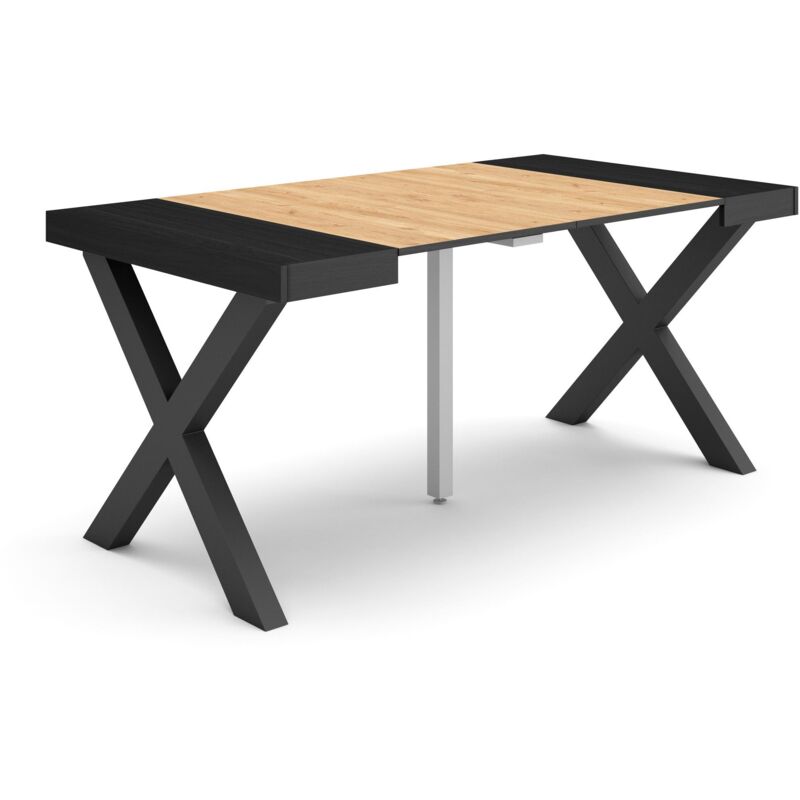 foto del prodotto consolle allungabile, tavolo consolle allungabile , 160, per 8 persone, gambe in legno, stile moderno, nero e rovere skraut home