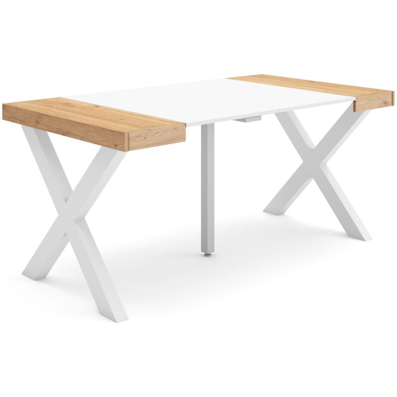 foto del prodotto consolle allungabile, tavolo consolle allungabile , 160, per 8 persone, gambe in legno, stile moderno, rovere e bianco skraut home
