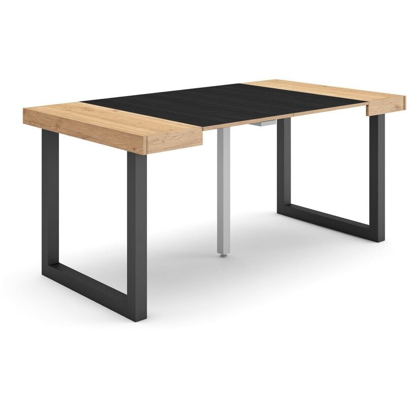 foto del prodotto consolle allungabile, tavolo consolle allungabile , 160, per 8 persone, gambe in legno, stile moderno, rovere e nero skraut home