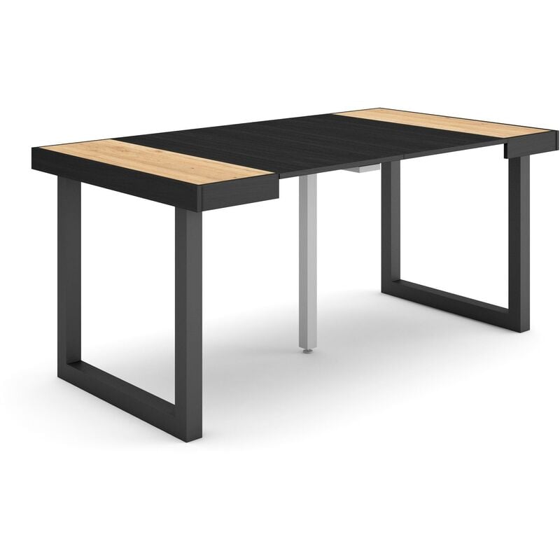 foto del prodotto consolle allungabile, tavolo consolle allungabile , 160, per 8 persone, gambe in legno, stile moderno, rovere e nero skraut home