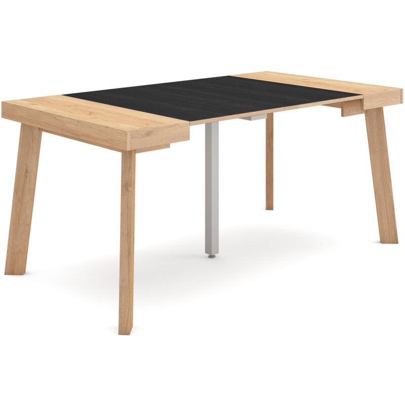 foto del prodotto consolle allungabile, tavolo consolle allungabile , 160, per 8 persone, gambe in legno, stile moderno, rovere e nero skraut home