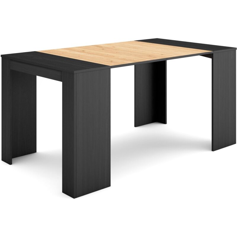 foto del prodotto consolle allungabile, tavolo consolle allungabile , 160, per 8 persone, tavolo da pranzo, stile moderno, nero e rovere skraut home