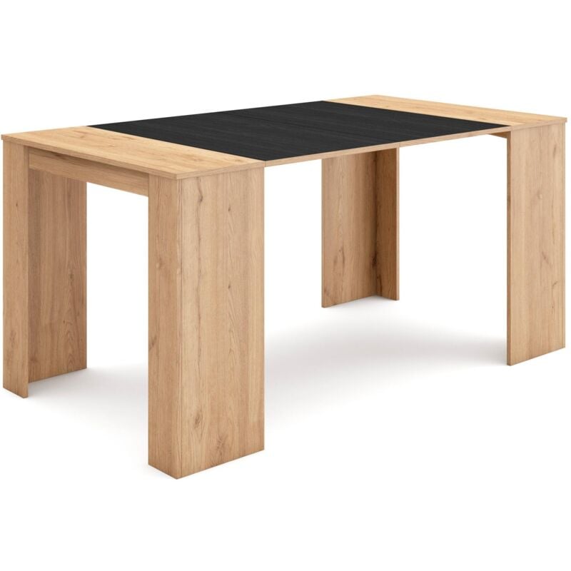 foto del prodotto consolle allungabile, tavolo consolle allungabile , 160, per 8 persone, tavolo da pranzo, stile moderno, rovere e nero skraut home
