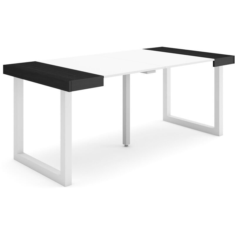 foto del prodotto consolle allungabile, tavolo consolle allungabile , 180, per 8 persone, gambe in legno, stile moderno, bianco e nero skraut home