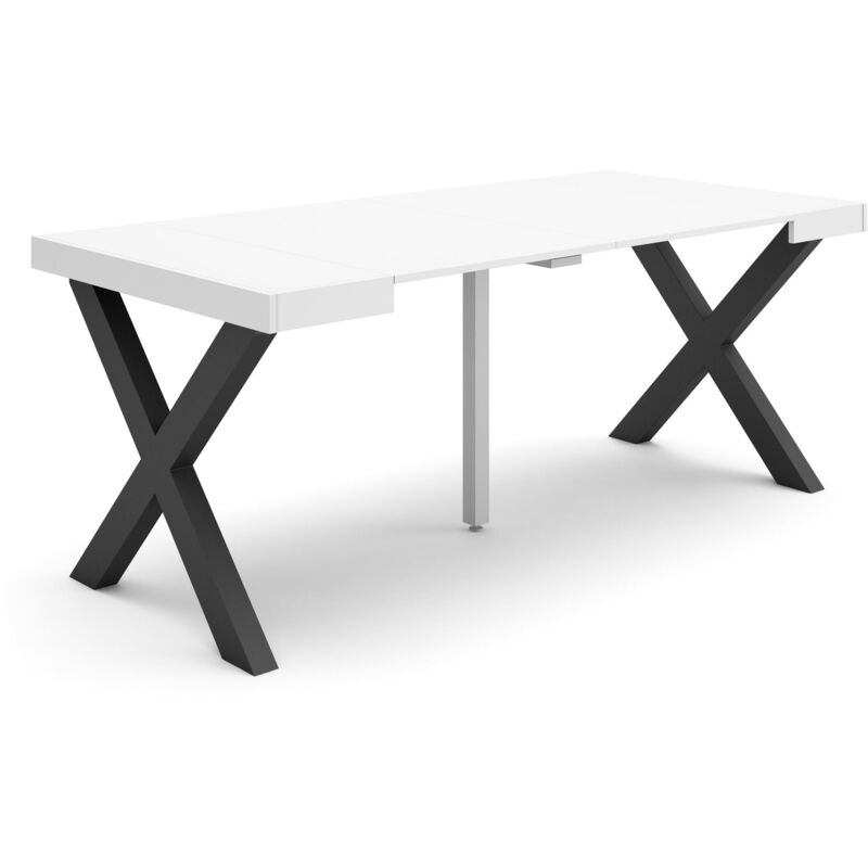 foto del prodotto consolle allungabile, tavolo consolle allungabile , 180, per 8 persone, gambe in legno, stile moderno, bianco skraut home