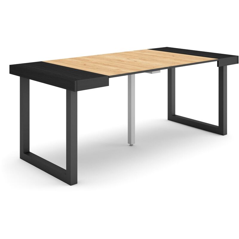 foto del prodotto consolle allungabile, tavolo consolle allungabile , 180, per 8 persone, gambe in legno, stile moderno, nero e rovere skraut home
