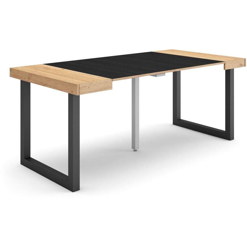 foto del prodotto consolle allungabile, tavolo consolle allungabile , 180, per 8 persone, gambe in legno, stile moderno, rovere e nero skraut home