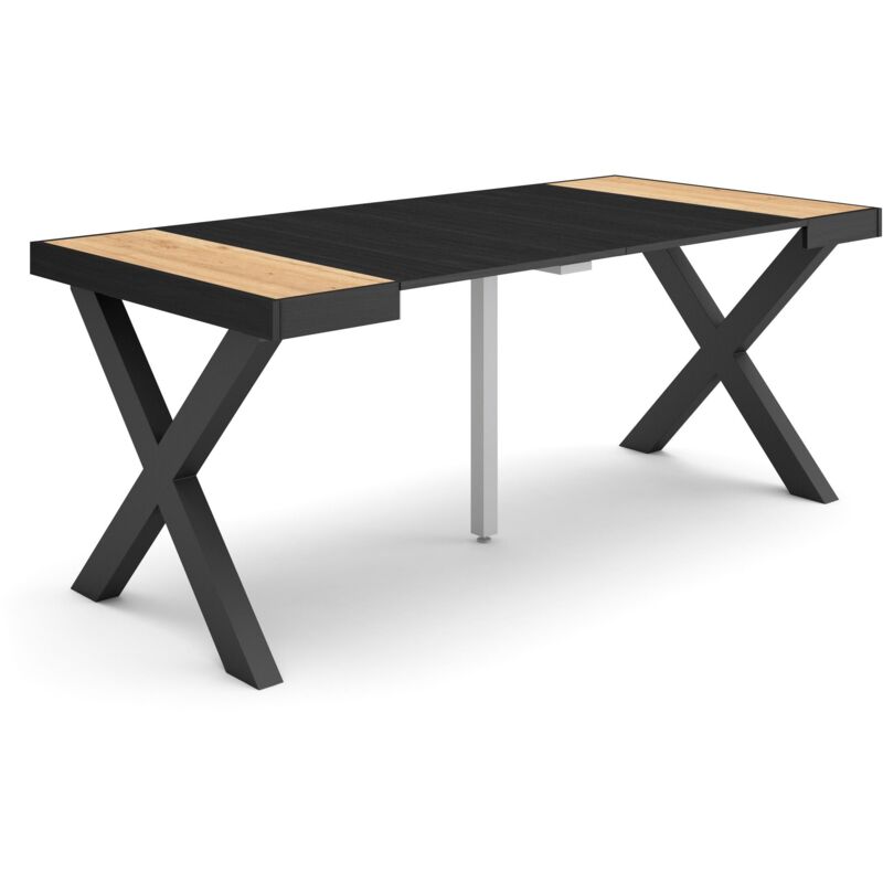 foto del prodotto consolle allungabile, tavolo consolle allungabile , 180, per 8 persone, gambe in legno, stile moderno, rovere e nero skraut home