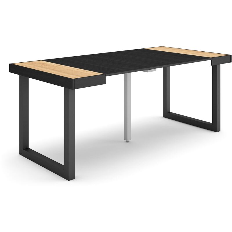 foto del prodotto consolle allungabile, tavolo consolle allungabile , 180, per 8 persone, gambe in legno, stile moderno, rovere e nero skraut home