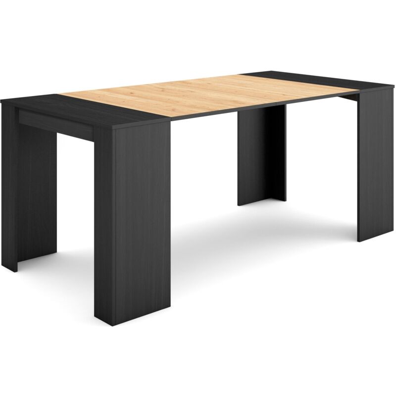 foto del prodotto consolle allungabile, tavolo consolle allungabile , 180, per 8 persone, tavolo da pranzo, stile moderno, nero e rovere skraut home