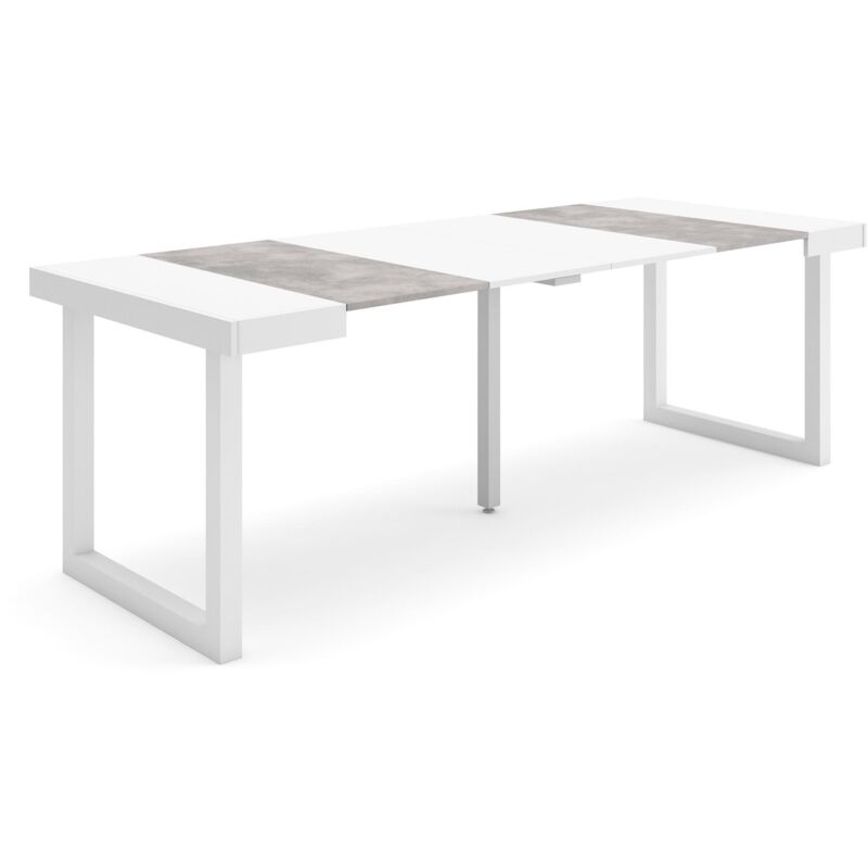 foto del prodotto consolle allungabile, tavolo consolle allungabile , 220, per 10 persone, gambe in legno, stile moderno, bianco e grigio cemento skraut home