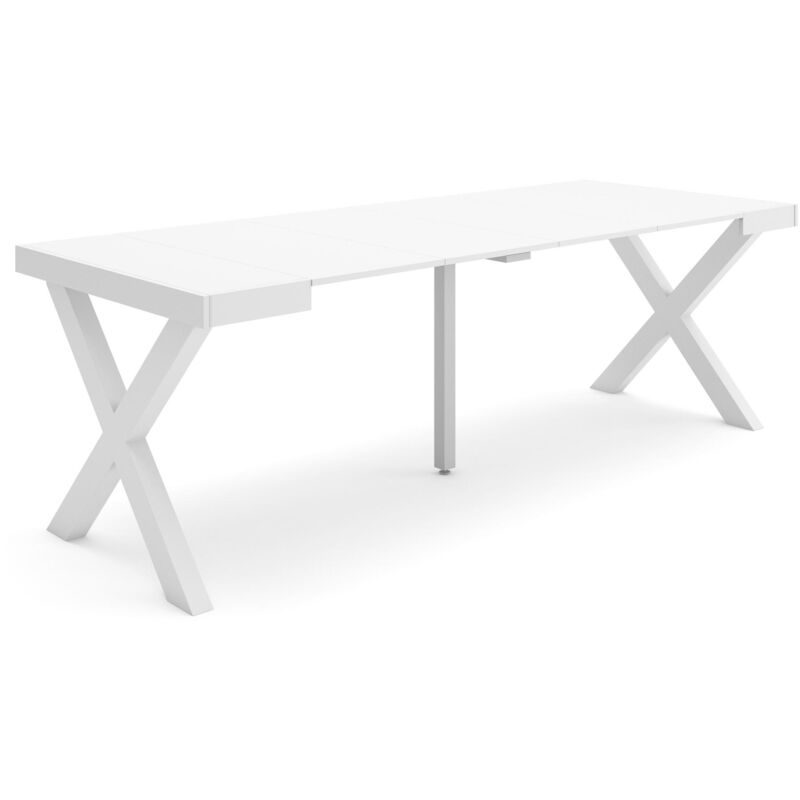 foto del prodotto consolle allungabile, tavolo consolle allungabile , 220, per 10 persone, gambe in legno, stile moderno, bianco skraut home