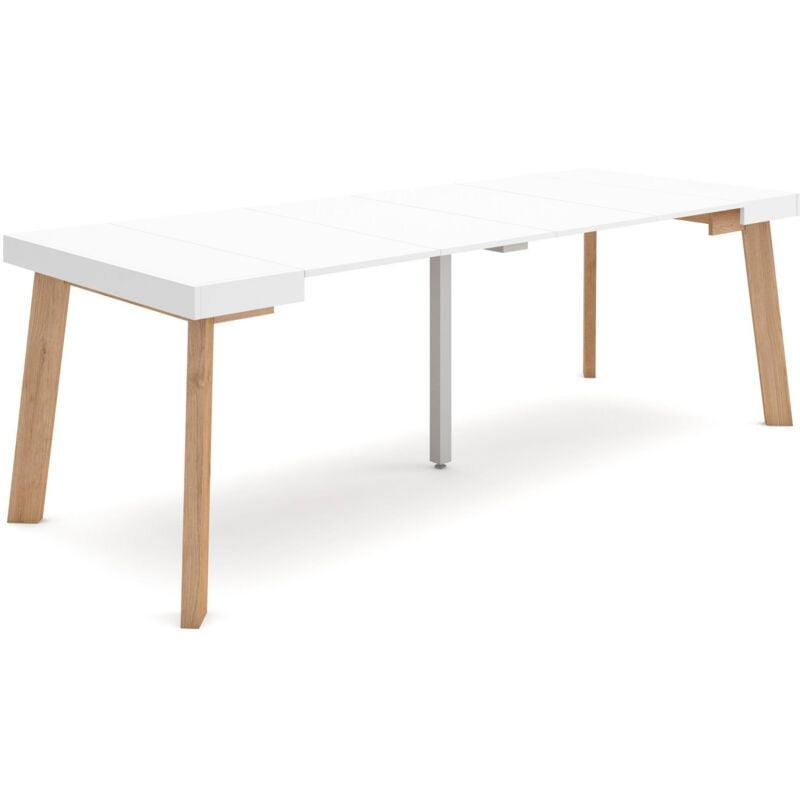 foto del prodotto consolle allungabile, tavolo consolle allungabile , 220, per 10 persone, gambe in legno, stile moderno, bianco skraut home