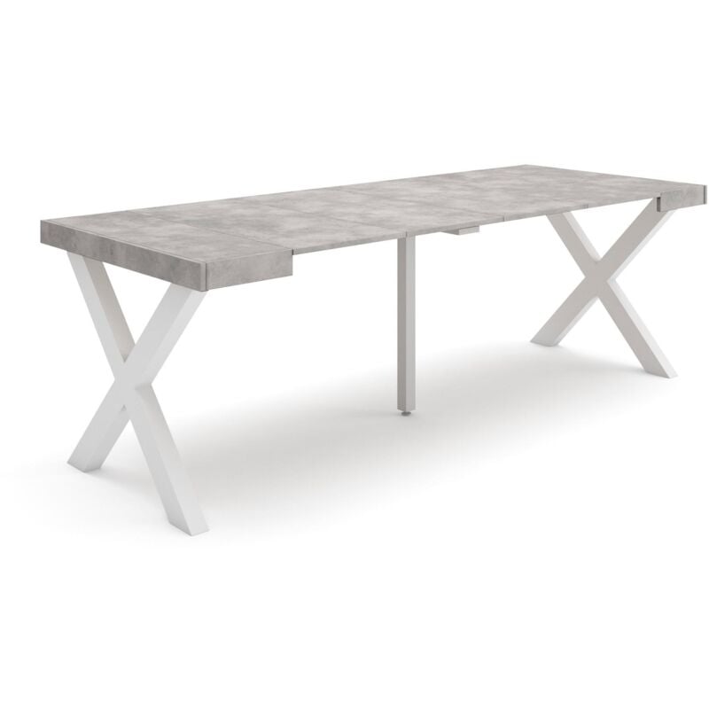 foto del prodotto consolle allungabile, tavolo consolle allungabile , 220, per 10 persone, gambe in legno, stile moderno, grigio cemento skraut home