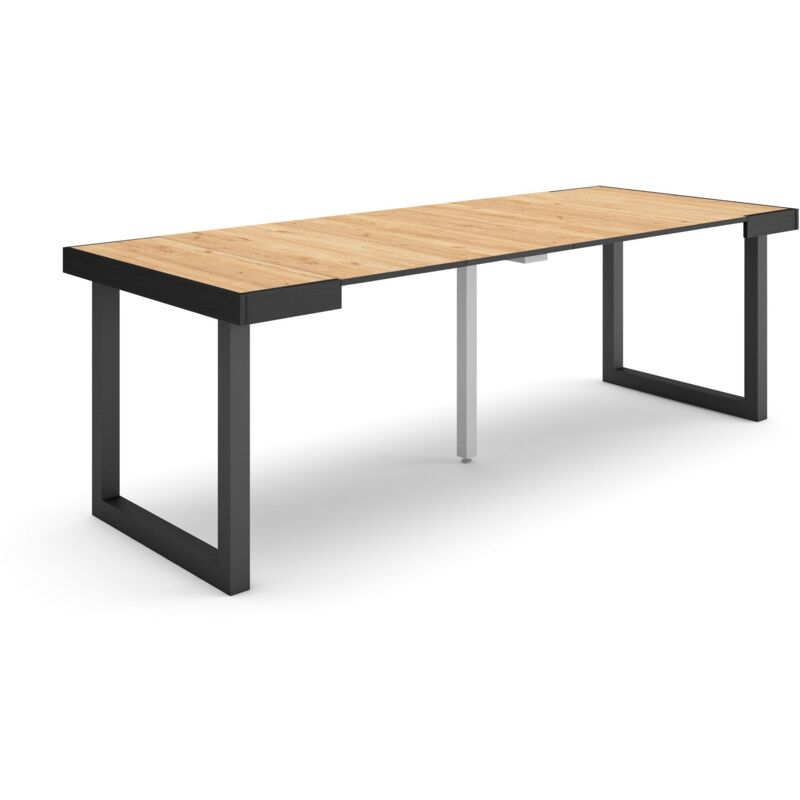 foto del prodotto consolle allungabile, tavolo consolle allungabile , 220, per 10 persone, gambe in legno, stile moderno, nero e rovere skraut home