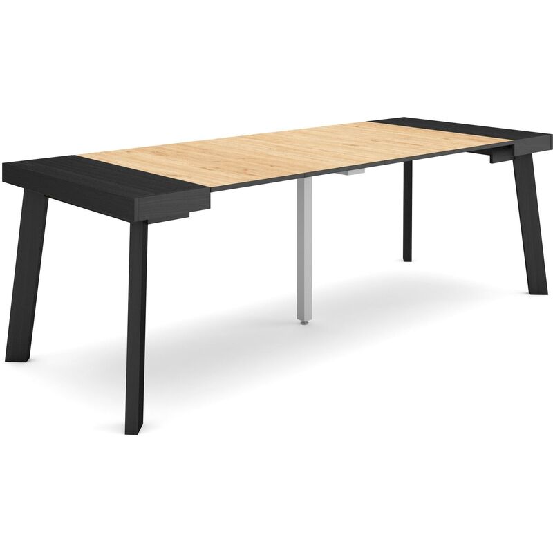 foto del prodotto consolle allungabile, tavolo consolle allungabile , 220, per 10 persone, gambe in legno, stile moderno, nero e rovere skraut home