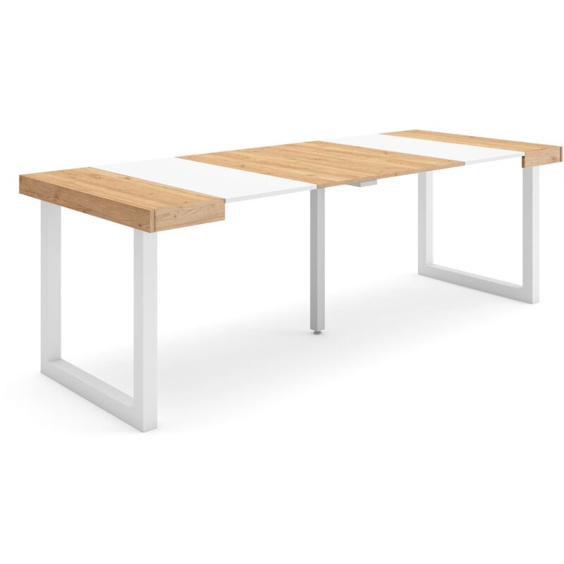 foto del prodotto consolle allungabile, tavolo consolle allungabile , 220, per 10 persone, gambe in legno, stile moderno, rovere e bianco skraut home