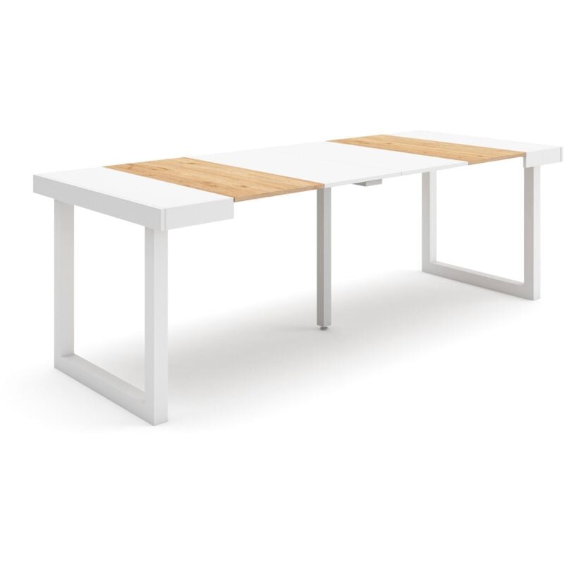 foto del prodotto consolle allungabile, tavolo consolle allungabile , 220, per 10 persone, gambe in legno, stile moderno, rovere e bianco skraut home