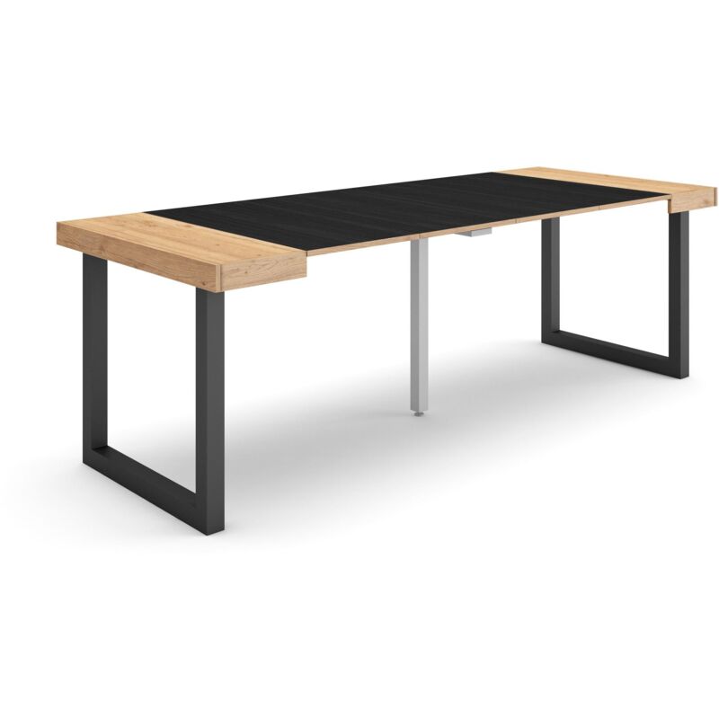 foto del prodotto consolle allungabile, tavolo consolle allungabile , 220, per 10 persone, gambe in legno, stile moderno, rovere e nero skraut home