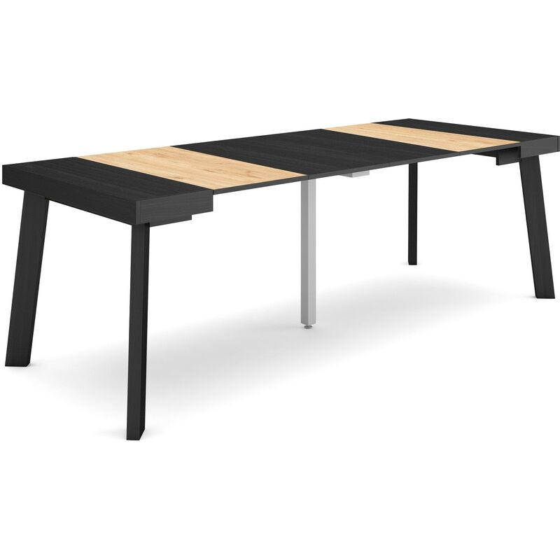 foto del prodotto consolle allungabile, tavolo consolle allungabile , 220, per 10 persone, gambe in legno, stile moderno, rovere e nero skraut home
