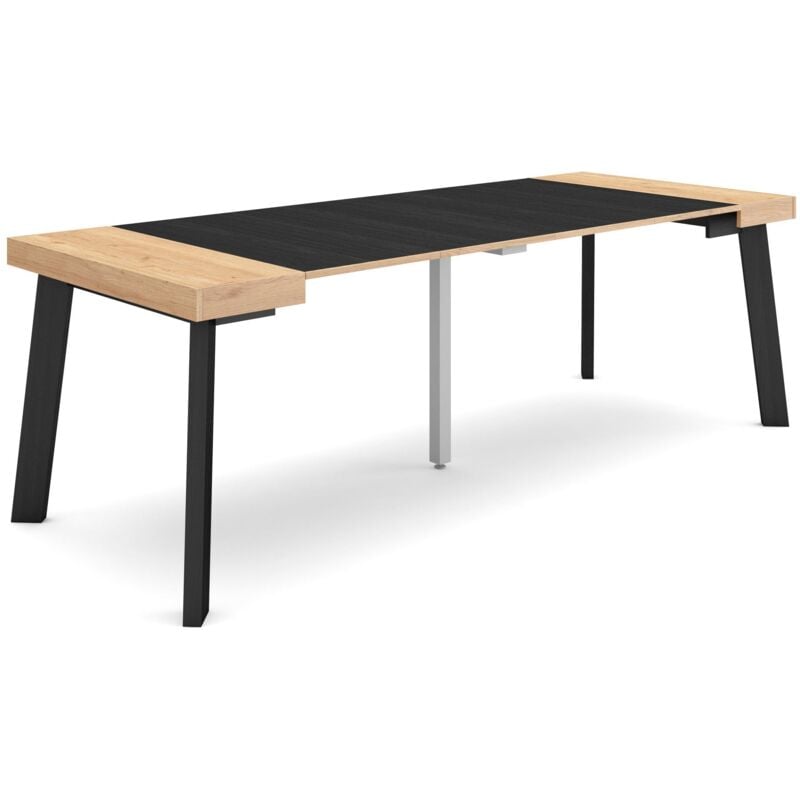 foto del prodotto consolle allungabile, tavolo consolle allungabile , 220, per 10 persone, gambe in legno, stile moderno, rovere e nero skraut home
