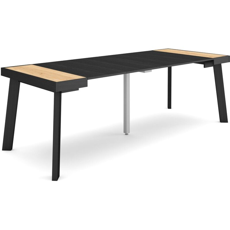foto del prodotto consolle allungabile, tavolo consolle allungabile , 220, per 10 persone, gambe in legno, stile moderno, rovere e nero skraut home