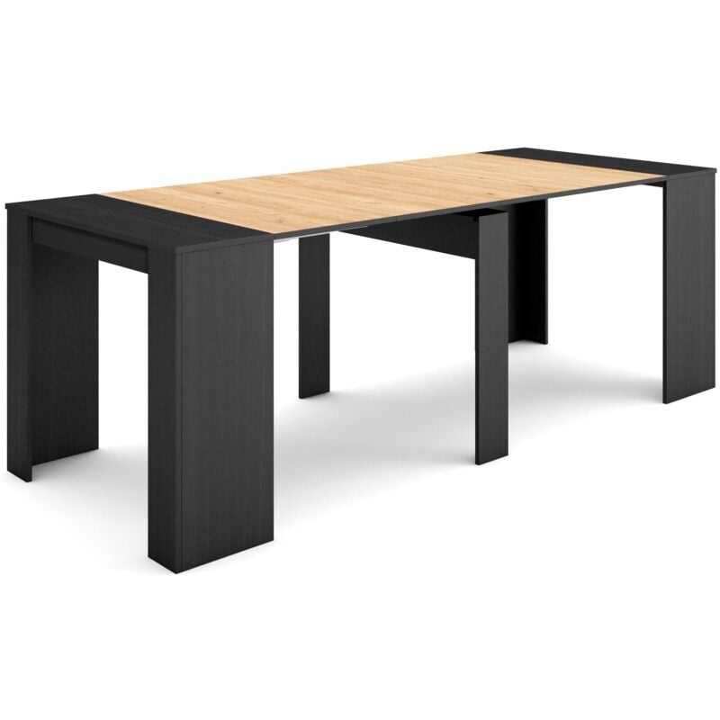 foto del prodotto consolle allungabile, tavolo consolle allungabile , 220, per 10 persone, tavolo da pranzo, stile moderno, nero e rovere skraut home