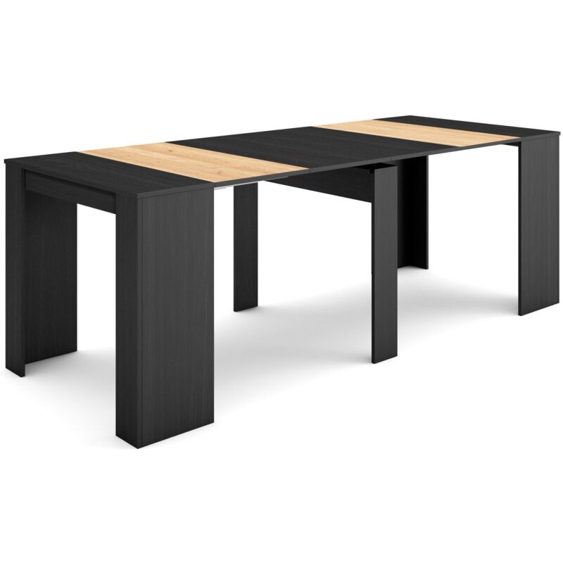 foto del prodotto consolle allungabile, tavolo consolle allungabile , 220, per 10 persone, tavolo da pranzo, stile moderno, nero e rovere skraut home