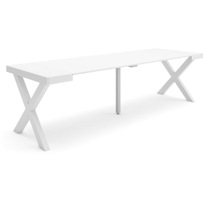 foto del prodotto consolle allungabile, tavolo consolle allungabile , 260, per 12 persone, gambe in legno, stile moderno, bianco skraut home