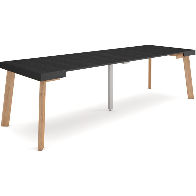 foto del prodotto consolle allungabile, tavolo consolle allungabile , 260, per 12 persone, gambe in legno, stile moderno, nero skraut home
