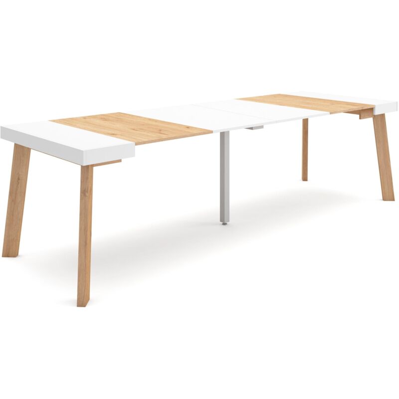 foto del prodotto consolle allungabile, tavolo consolle allungabile , 260, per 12 persone, gambe in legno, stile moderno, rovere e bianco skraut home