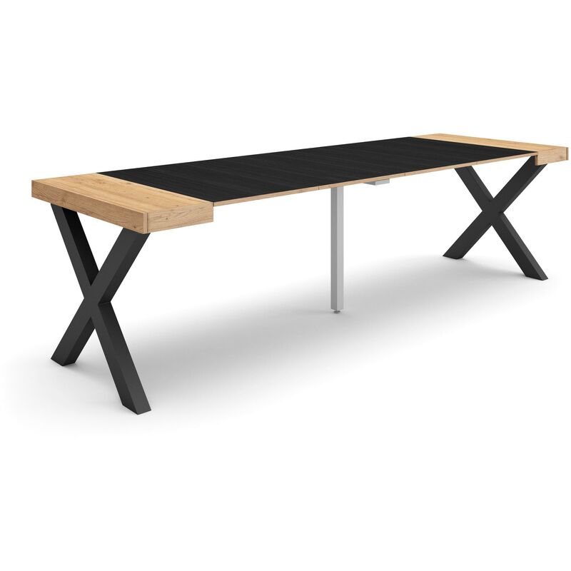 foto del prodotto consolle allungabile, tavolo consolle allungabile , 260, per 12 persone, gambe in legno, stile moderno, rovere e nero skraut home