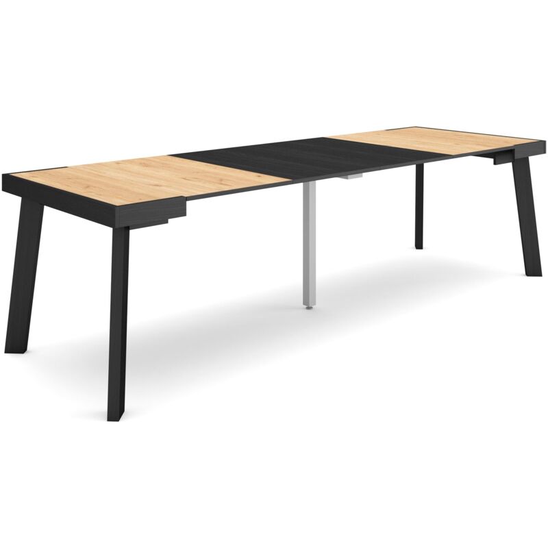 foto del prodotto consolle allungabile, tavolo consolle allungabile , 260, per 12 persone, gambe in legno, stile moderno, rovere e nero skraut home