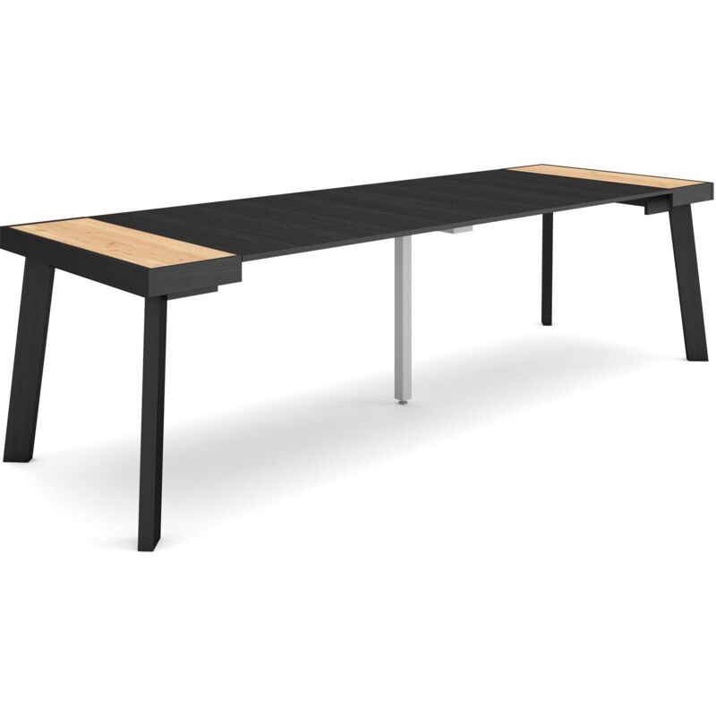 foto del prodotto consolle allungabile, tavolo consolle allungabile , 260, per 12 persone, gambe in legno, stile moderno, rovere e nero skraut home
