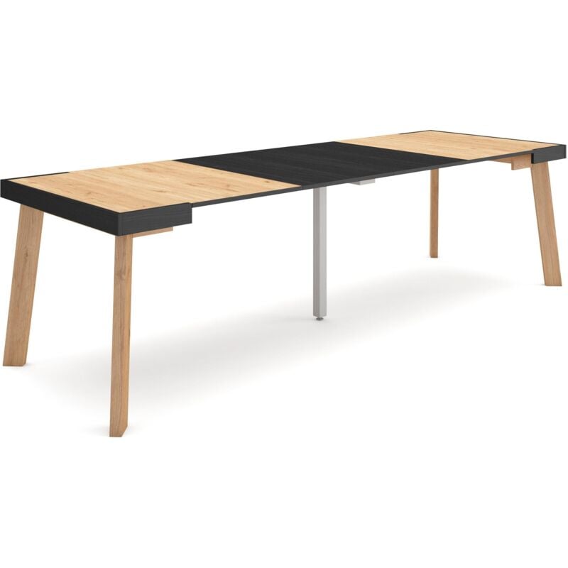 foto del prodotto consolle allungabile, tavolo consolle allungabile , 260, per 12 persone, gambe in legno, stile moderno, rovere e nero skraut home